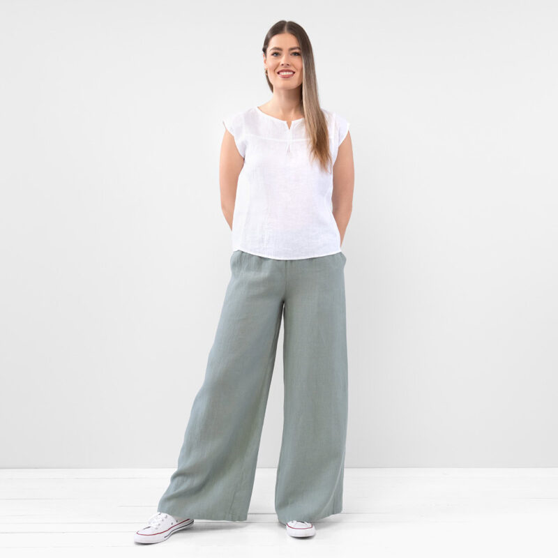 YUTA Blouse white 7 YUTA Linen optical white blouse, full body view