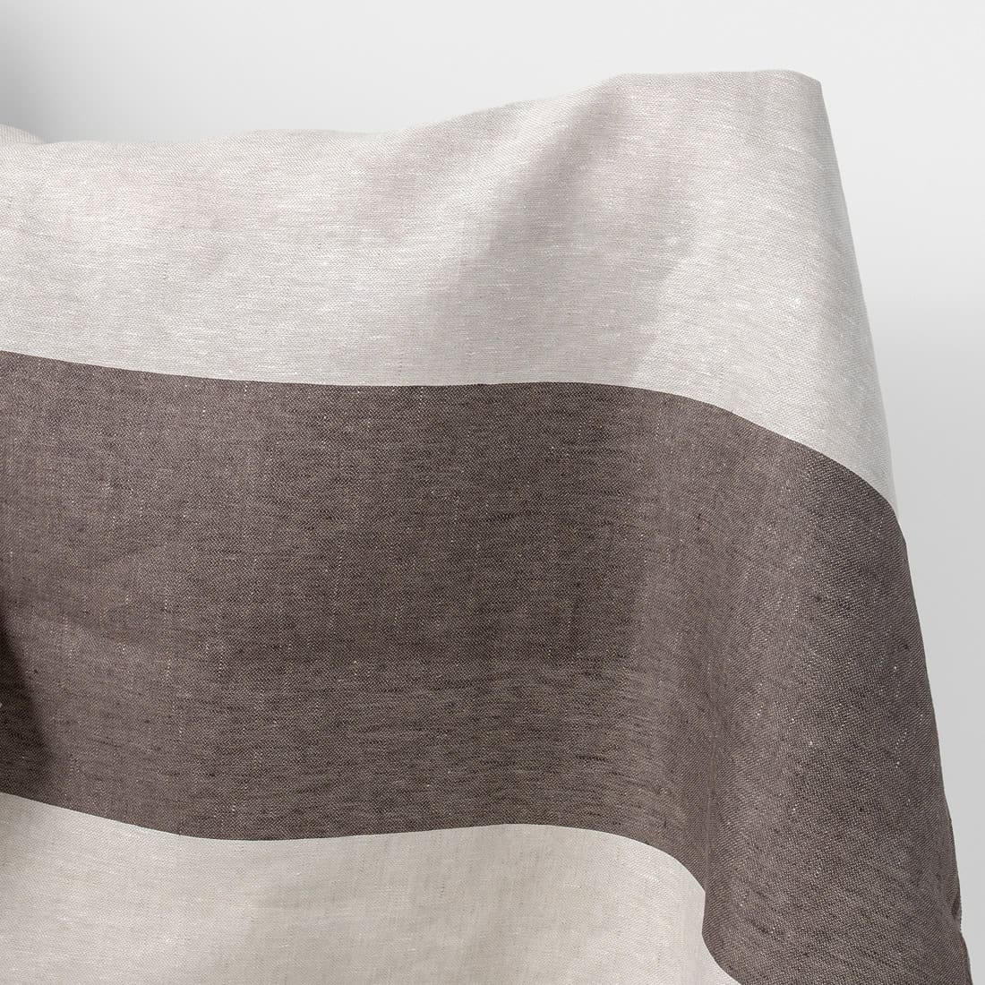 Linen fabric beige with wide brown stripes satin