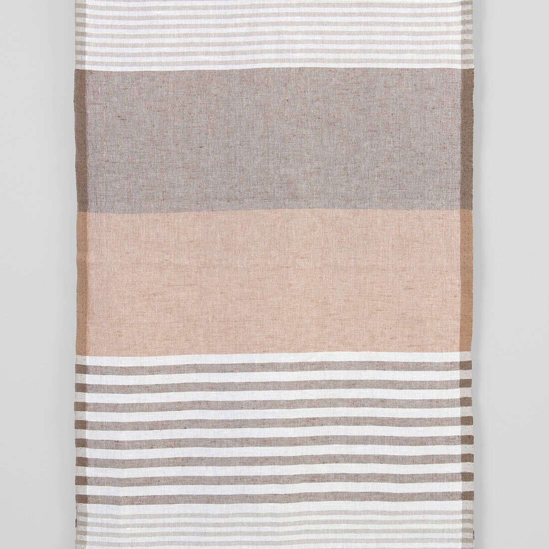 Narrow linen cotton fabric with various brown stripes